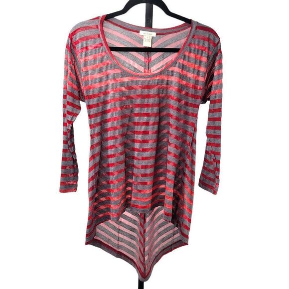 Sundance Tunic Stripe Tie Dye Bleach High Low Tunic Scoop Neckline Red Burn Out - Picture 1 of 9